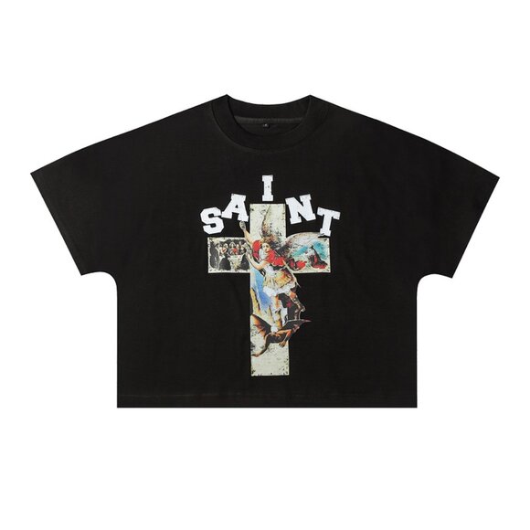 Billionaire Studios Fashionable I Sant Cross Print Black T Shirt